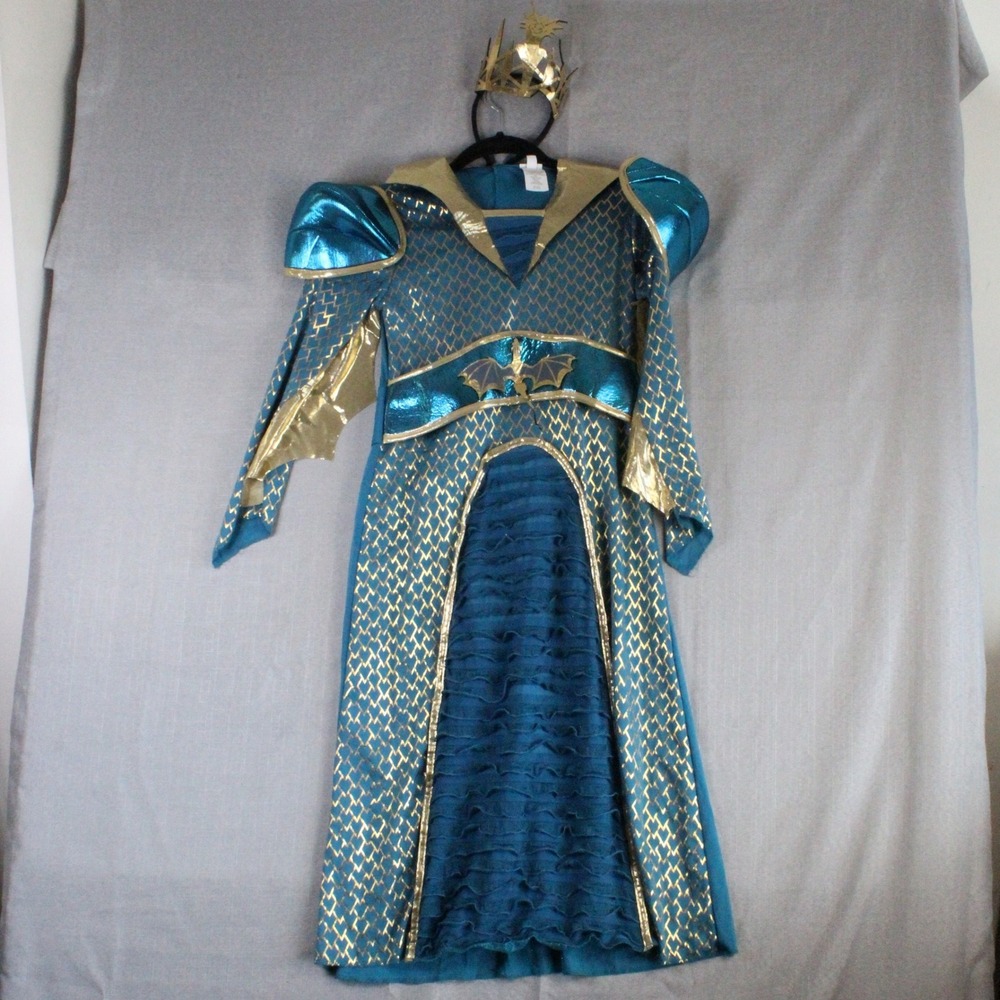 Target Dragon Queen Costume M Dress Headband Blue Gold Kids Fantasy Gorpcore Y2K